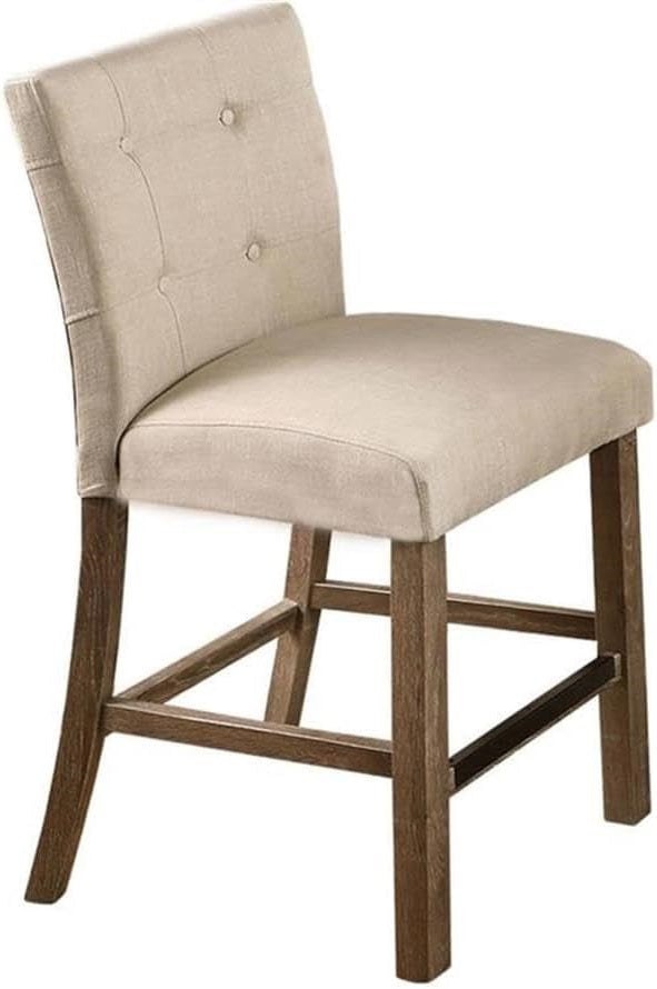 English Elm Set of 2 Upholstered Dining Chairs with Tufted Back Padded Seat, Beige Polyester Fabric, Wood Legs Light Gray 42 L x 21 W x 15 H B011P361846