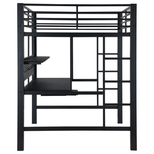 English Elm Ranier Black Metal Full Loft Bed with Built-In Workstation, Industrial Space-Saving Design, 71.75" H B062S00839