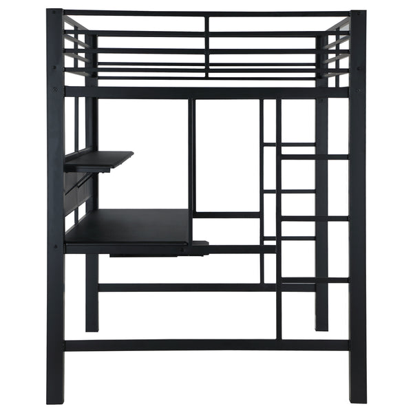 English Elm Ranier Black Metal Full Loft Bed with Built-In Workstation, Industrial Space-Saving Design, 71.75" H B062S00839
