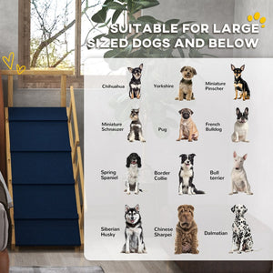 English Elm Adjustable Pine Wood Pet Stairs Foldable Dog Ramp with Guardrails for Safe Climbing T3971P406543
