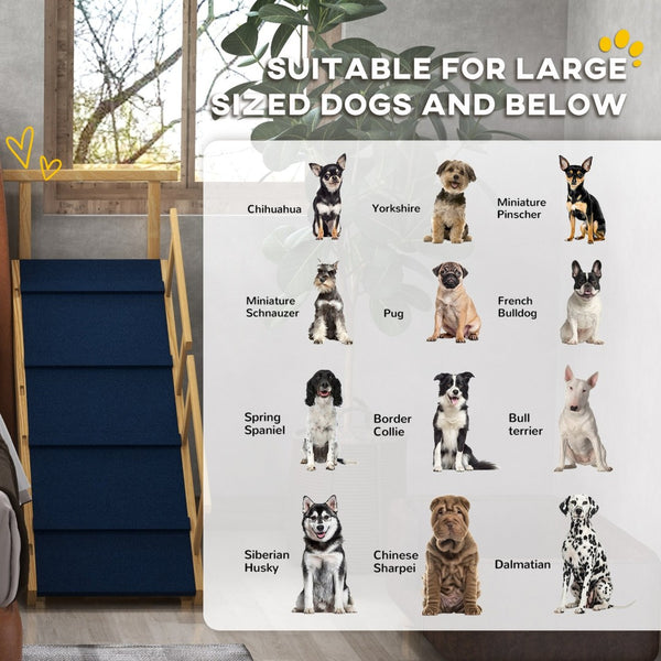 English Elm Adjustable Pine Wood Pet Stairs Foldable Dog Ramp with Guardrails for Safe Climbing T3971P406543