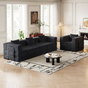 English Elm 4 Seater Corduroy Floor Sofa Bed with Storage Pockets Modular Convertible Lounge W3505S00016