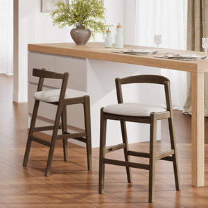 English Elm Christopher Knight Home® - Balmain Rubberwood Barstool with Ergonomic Back and Plush Cushion, Modern Smooth-Line Design Set of 2 Beige,Dark Brown N775P318294D