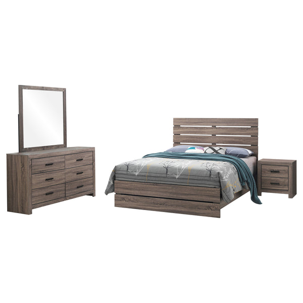 English Elm Geary Oak 4-Piece Slatted Headboard Bedroom Set with Barrel Oak Finish, Solid Wood Coastal Style Ensemble B062S00999