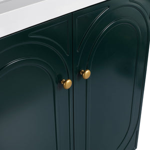 English Elm 30" Modern Freestanding Bathroom Vanity with Integrated Basin, Adjustable Shelf & 3 Metal Handles Dark Green W999P241072