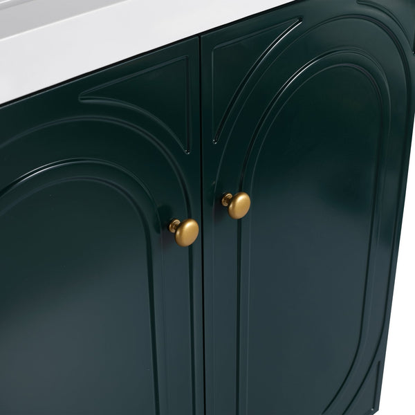 English Elm 30" Modern Freestanding Bathroom Vanity with Integrated Basin, Adjustable Shelf & 3 Metal Handles Dark Green W999P241072