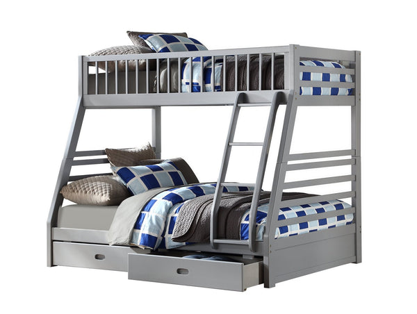 English Elm Jason Gray Twin/Full Bunk Bed with 2 Roll-Out Storage Drawers, Convertible, Pine Frame, 330lb Capacity B2726S00356