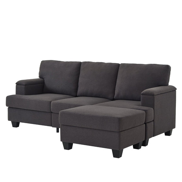 English Elm 86" Linen Sectional Sofa with Storage Ottoman Reversible Chaise for Small Spaces Dark Gray W1669S00038