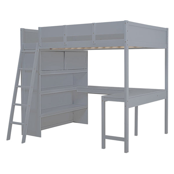 English Elm Full Size Loft Bed with Built-in Desk and Shelving for Kids or Teen Bedrooms LT000802AAE