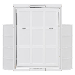 English Elm Rotating Murphy Wall Bed with Convertible Desk Dual Side Shelves Full Size Mdf Cabinet White LP000961AAK