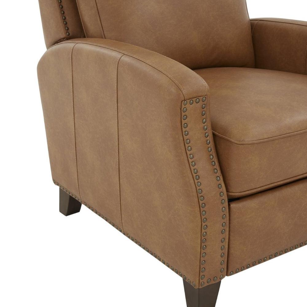 English Elm Jack Faux Leather Manual Recliner with Nailhead Trim and Solid Wood Tapered Legs B050P229966