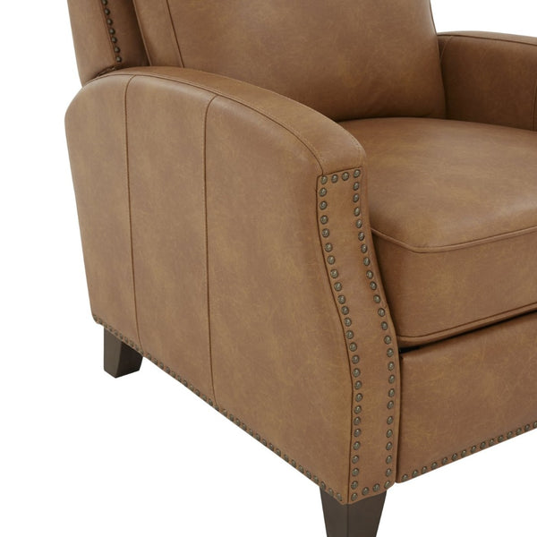English Elm Jack Faux Leather Manual Recliner with Nailhead Trim and Solid Wood Tapered Legs B050P229966