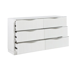 English Elm Luxurious Pearl White Six Drawer Dresser Glam Bedroom Storage Textured Panels B011P455645