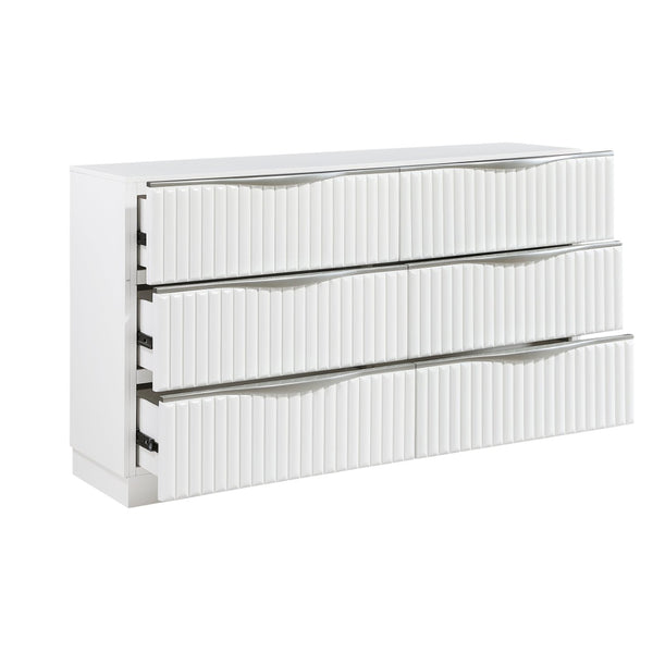 English Elm Luxurious Pearl White Six Drawer Dresser Glam Bedroom Storage Textured Panels B011P455645