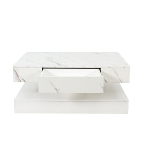 English Elm 16.93IN LED Coffee Table with Remote RGB Lighting, Spacious Drawer, Melamine Finish, Modern Elegance White,White Marble W331P269983
