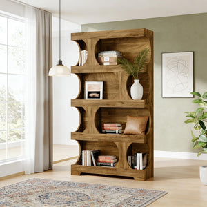 English Elm Practical S-shaped Bookcase Four Tier Mdf Shelving Unit for Living Room or Office T3971P452699