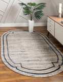 Unique Loom Oasis Fountain Machine Made Border Rug Gray, Ivory/Beige/Navy Blue 8' 0" x 10' 0"