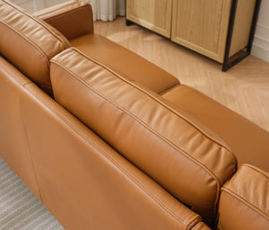 English Elm 94.5 Inch L-Shaped Genuine Leather Sofa With Left Chaise Lounge - Modern Tan Sectional Comfort W791S00022