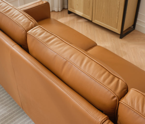 English Elm 94.5 Inch L-Shaped Genuine Leather Sofa With Left Chaise Lounge - Modern Tan Sectional Comfort W791S00022