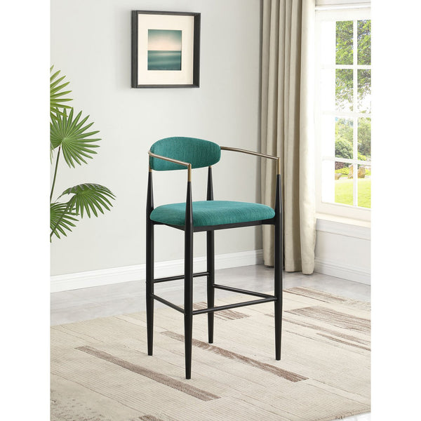 English Elm Renfroe Mid-Century Fabric Upholstered Bar Stool Set of 2 with Padded Back, Footrest and Black Base Green B062P299975