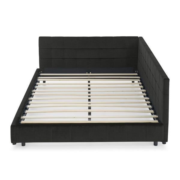 English Elm Queen Upholstered Tufted Bed Frame - Stylish Velvet Sofa Bed With Backrest & Armrests For Comfort W487S00282-GIGA