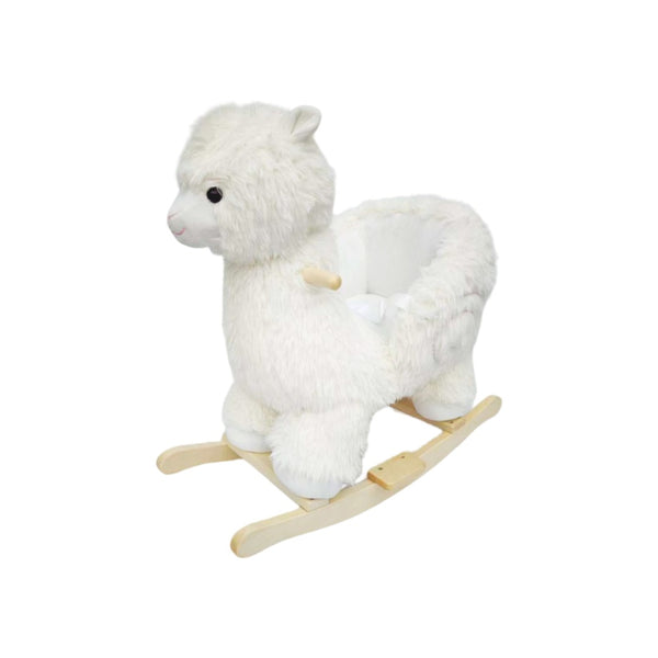 English Elm Kids Alpaca Plush Rocking Toy with Lullaby Sounds Jingle Bells and Safety Belt W3723P374144