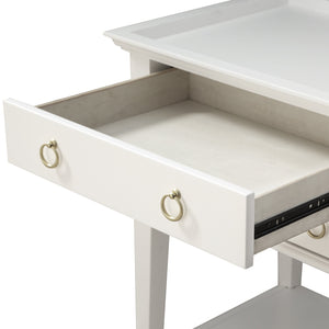 English Elm Carmona Midnight Blue Tray Top Nightstand with Two Drawers, Open Shelf, Brushed Gold Ring Pulls White B050P376937