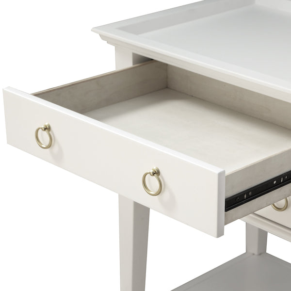 English Elm Carmona Midnight Blue Tray Top Nightstand with Two Drawers, Open Shelf, Brushed Gold Ring Pulls White B050P376937