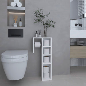 English Elm Lodi Slim Freestanding Toilet Paper Cabinet in Kronos White — Vertical Space-Saving Storage, Concealed Compartment B200P368107