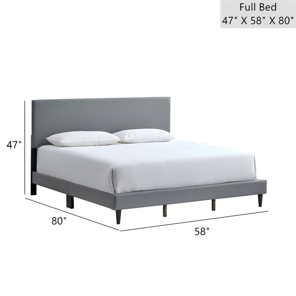English Elm Baron Full Bed Frame with Faux Leather Upholstery, Slat Support, Adjustable Headboard Height, Fits 7–13" LIGHT GREY 26.37 L x 60.39 W x 7.28 H B078P380168