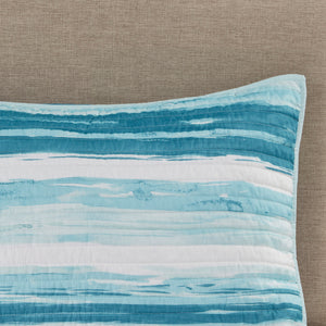 English Elm 6 Madison Park Marina Reversible Quilt Set Full/Queen with Coastal Watercolor Stripes and Embroidered Pillows Aqua 22.44 L x 17.72 W x 5.91 H B03597637