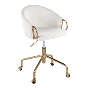 English Elm Task Chair with Black Velvet Seat and Glam Metal Base for Home Office Cream,Gold B202P474176
