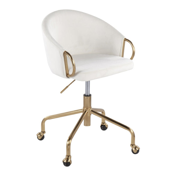English Elm Task Chair with Black Velvet Seat and Glam Metal Base for Home Office Cream,Gold B202P474176