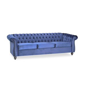 English Elm Christopher Knight Home® - 3 Seater Chesterfield Sofa with Button Tufted Diamond Stitch, Nailhead Accents & Scrolled Arms - Low Profile Blue N771P262584U