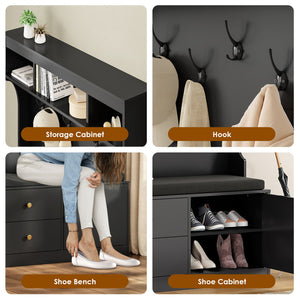 English Elm Hall Tree 6-in-1 Entryway Organizer with Bench, 7 Hooks, Shoe Storage & Drawers, 450 lb Seat Capacity T3623P380719