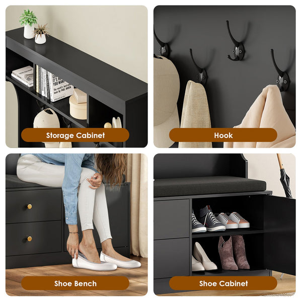 English Elm Hall Tree 6-in-1 Entryway Organizer with Bench, 7 Hooks, Shoe Storage & Drawers, 450 lb Seat Capacity T3623P380719