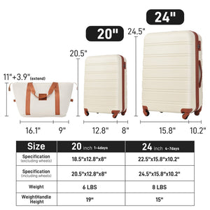 English Elm Hardshell Abs Spinner Luggage Set with Tsa Lock Carry on and Checked Suitcase Trio Brown+White PP309433AAK