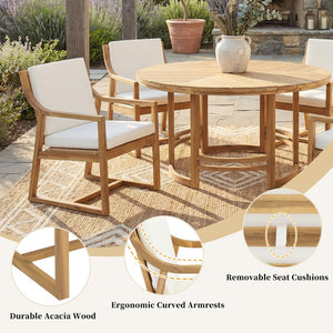 English Elm Outdoor Acacia Wood Dining Set Seats Six with Cushioned Armrest Chairs for Patio Beige,Light Teak N719Z000230L