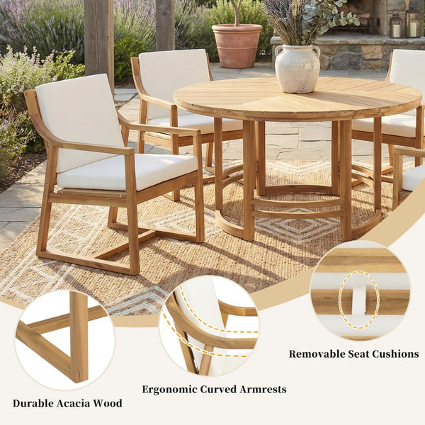 English Elm Outdoor Acacia Wood Dining Set Seats Six with Cushioned Armrest Chairs for Patio Beige,Light Teak N719Z000230L