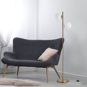 English Elm HOMCOM Gold Floor Lamp with 2 Glass Globe Shades, Anti-Skid Base, Footswitch, Modern 65" Tall W2225P217292
