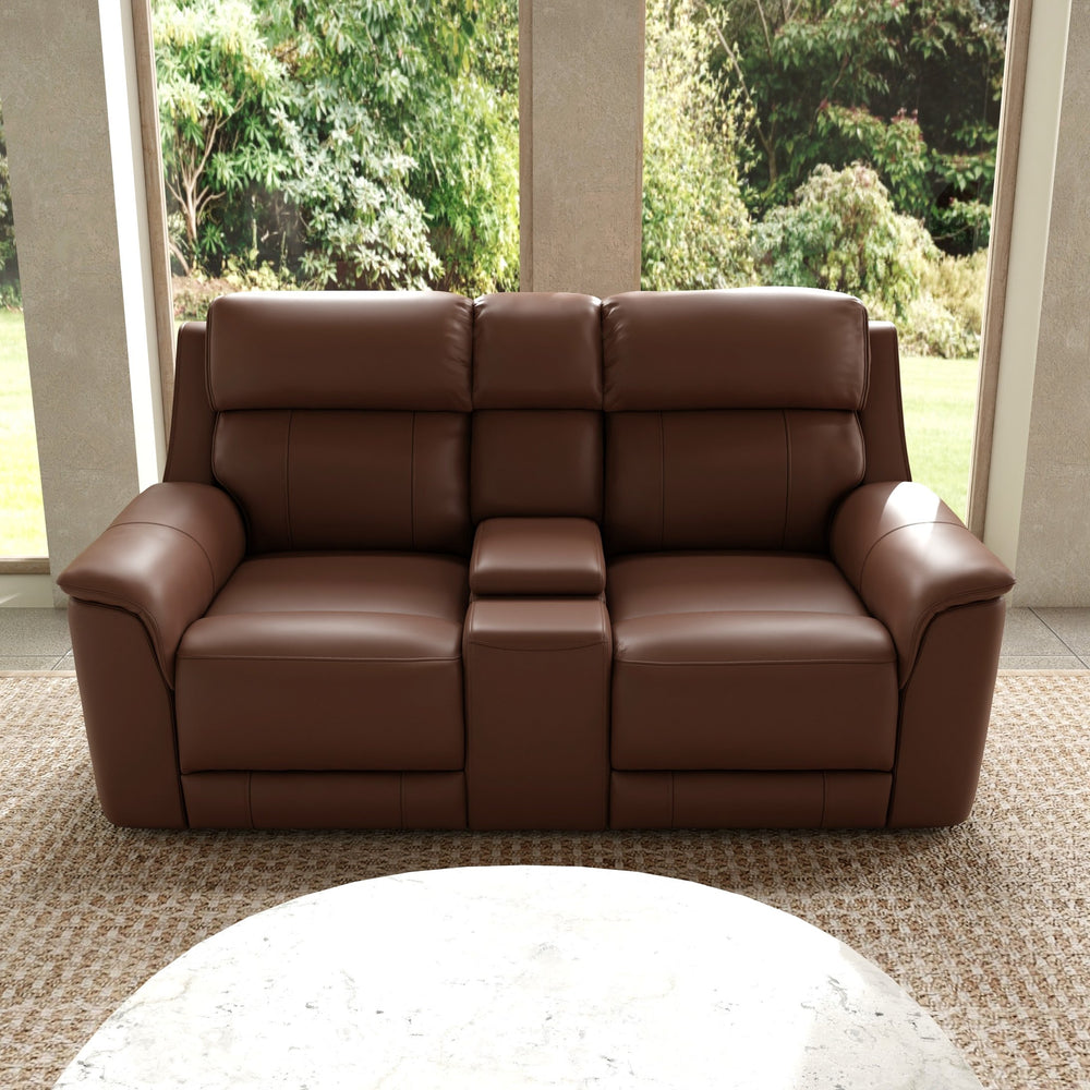 English Elm Oslo Dual Power Reclining Love Seat With Console & Usb Ports - Premium Leather Comfort In Pecan B339P411570