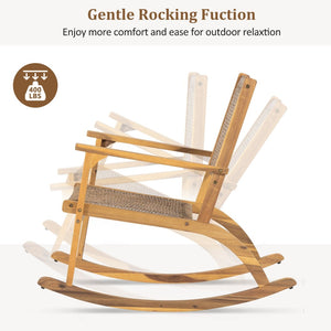English Elm Go Acacia Wood Outdoor Rocking Chair Set Two Pe Wicker Seats for Patio Porch Natural N704P245214A