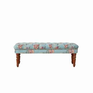English Elm European Tufted Floral Upholstered Bench with Turned Legs for Bedroom or Living Room W3373P453377