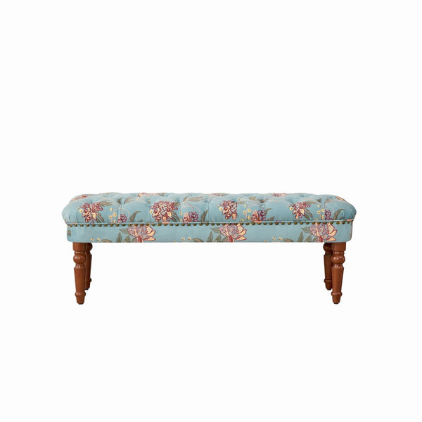 English Elm European Tufted Floral Upholstered Bench with Turned Legs for Bedroom or Living Room W3373P453377