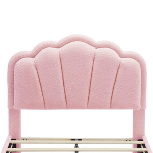 English Elm Twin Flower-Shape Upholstered Bed with LED Headboard, Pink Sherpa Platform Twin Bed for Kids Room Cozy Chic N733P177307H