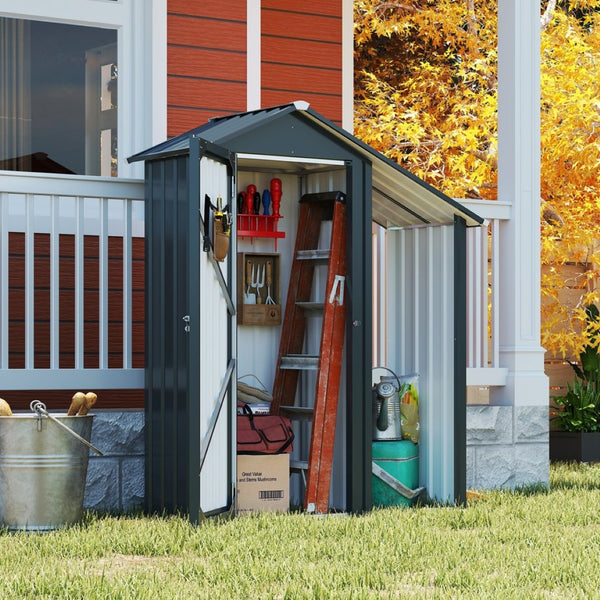 English Elm Campcraft Galvanized Steel Outdoor Storage Cabinet with Lockable Compartment and Firewood Rack W1598P382301
