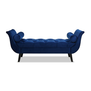 English Elm Alma Velvet Tufted Entryway Bench with Flared Arms and Bolster Pillows Included Navy Blue B2719P238449