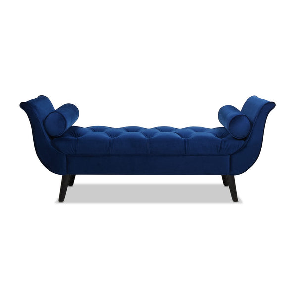 English Elm Alma Velvet Tufted Entryway Bench with Flared Arms and Bolster Pillows Included Navy Blue B2719P238449
