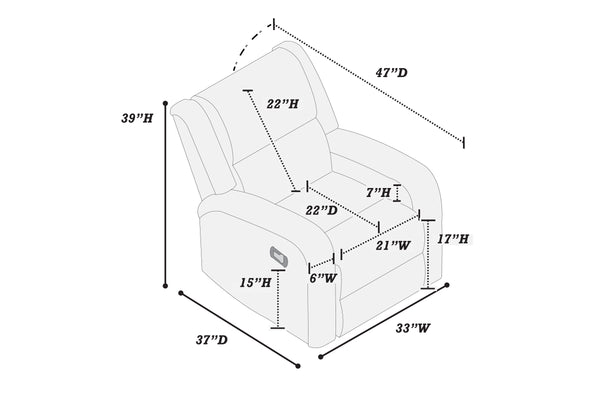English Elm Single Modern Manual Recliner with Tight Square Arms, Horizontal & Vertical Tufting, Side Handle Comfort B089P240525