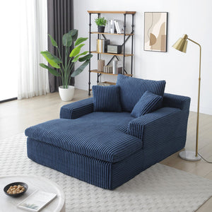 English Elm 64''x46'' Chaise Lounge Chair Oversized Corduroy Faux Fur Cloud Sofa Bed with Ergonomic Pillows & Support Blue W1117P283585